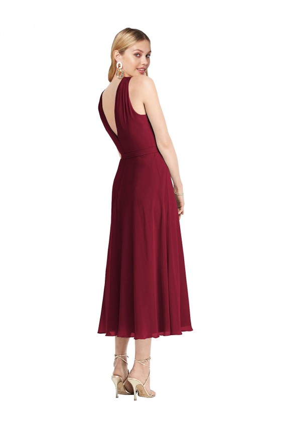 Lila A-Linien Neckholder Wadenlang Chiffon Kurze Brautjungfernkleider / Cocktailkleider Online
