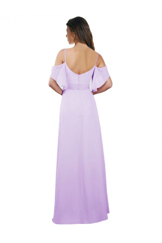 Lila A-Linien Off-Schulter Spaghetti-Träger Chiffon Lange Brautjungfernkleider Online