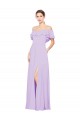 Lila A-Linien Off-Schulter Trägerlos Chiffon Lange Brautjungfernkleider Online