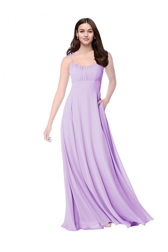 Lila A-Linien Scoop Chiffon Lange Brautjungfernkleider Online