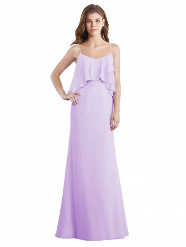 Lila A-Linien Spaghetti-Träger Scoop Chiffon Lange Brautjungfernkleider Online
