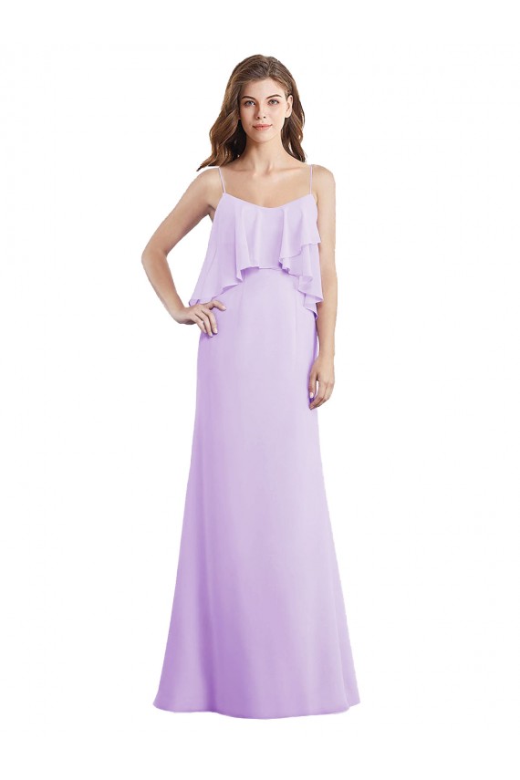 Lila A-Linien Spaghetti-Träger Scoop Chiffon Lange Brautjungfernkleider Online