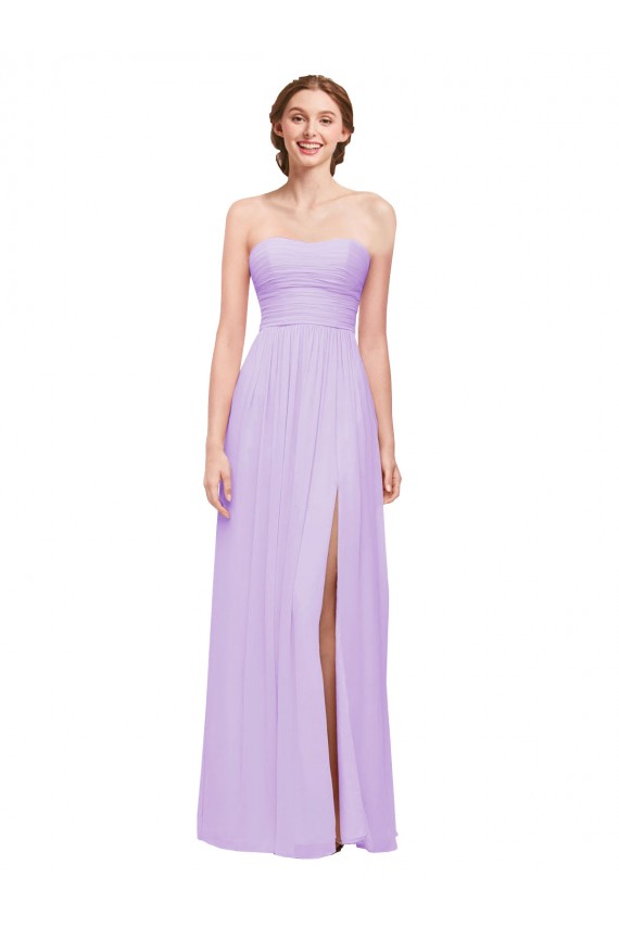 Lila A-Linien Trägerlos Chiffon Lange Brautjungfernkleider Online