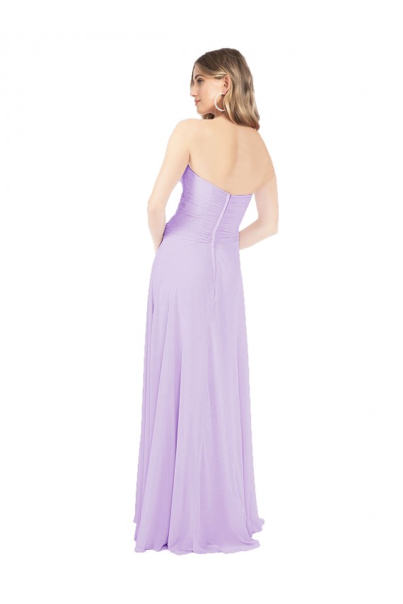 Lila A-Linien Trägerlos Chiffon Lange Brautjungfernkleider Online