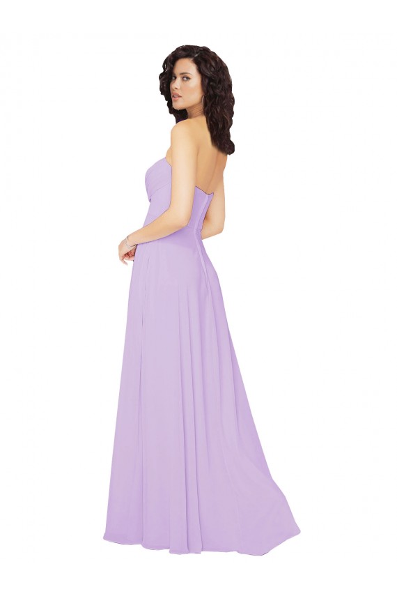 Lila A-Linien Trägerlos Chiffon Lange Brautjungfernkleider Online
