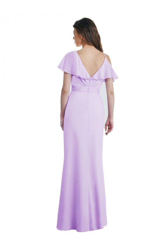 Lila A-Linien V-Ausschnitt Chiffon Lange Brautjungfernkleider Online