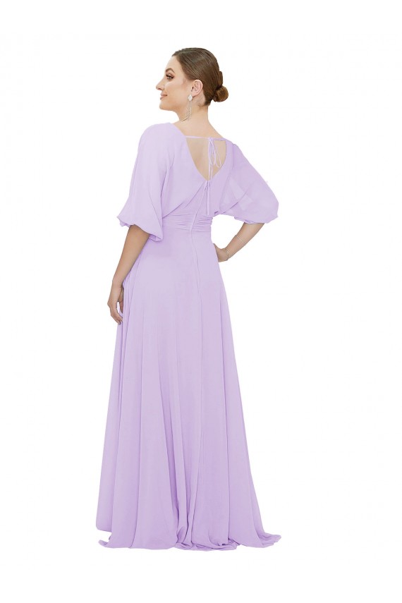 Lila A-Linien V-Ausschnitt Chiffon Lange Brautjungfernkleider Online