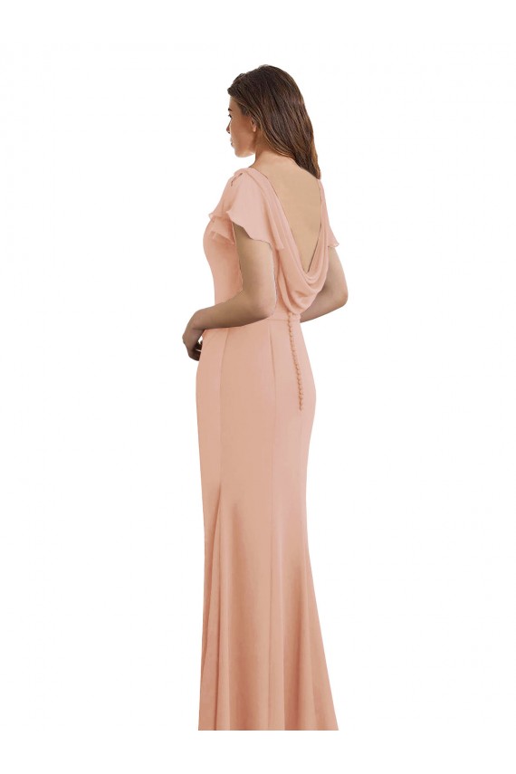 Meerjungfrau Bootshals Stehkragen Ausschnitt Chiffon Lange Brautjungfernkleider / Abiballkleider Online