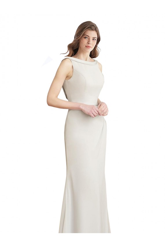 Meerjungfrau Bootshals Stehkragen Ausschnitt Chiffon Satin Lange Brautjungfernkleider Online