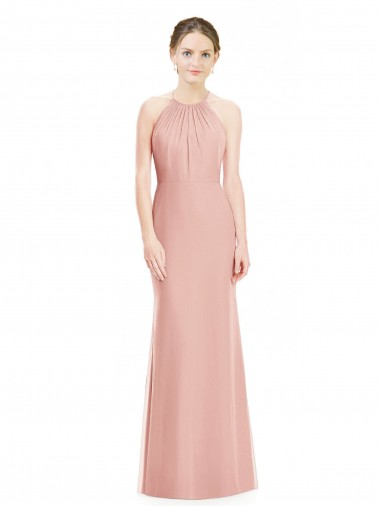 Meerjungfrau Neckholder Chiffon Lange Brautjungfernkleider Online