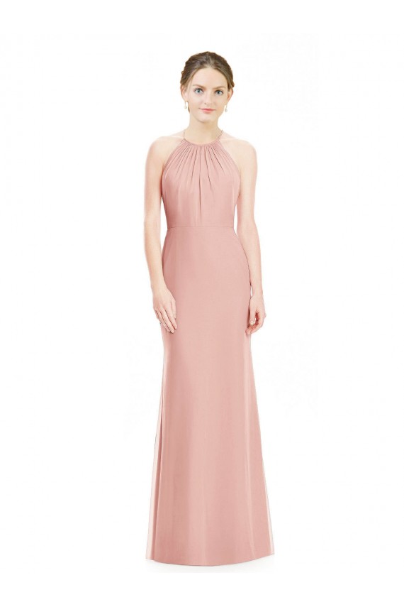 Meerjungfrau Neckholder Chiffon Lange Brautjungfernkleider Online