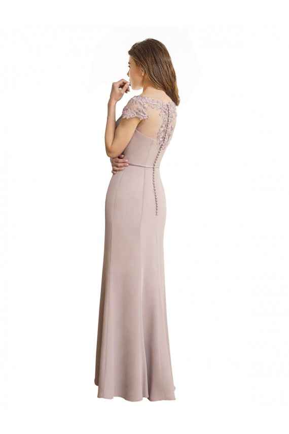 Meerjungfrau Scoop Stehkragen Ausschnitt Chiffon Spitze Lange Brautjungfernkleider Online