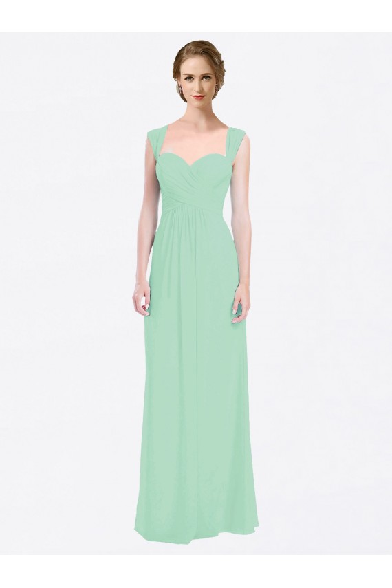 Minzgrün A-Linien Chiffon Lange Brautjungfernkleider Online