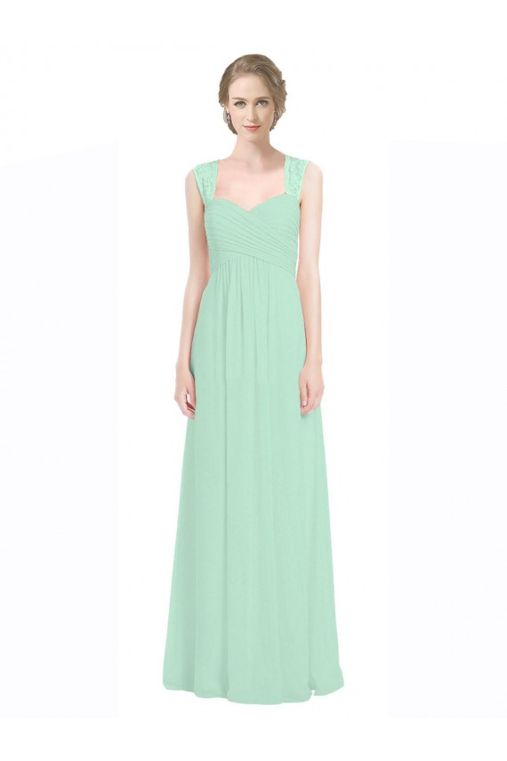 Minzgrün A-Linien Chiffon Spitze Lange Brautjungfernkleider Online
