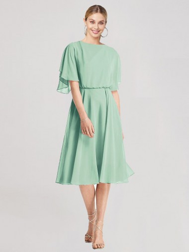 Minzgrün A-Linien Knielang Chiffon Kurze Brautjungfernkleider Online