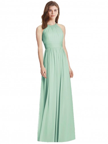 Minzgrün A-Linien Neckholder Chiffon Lange Brautjungfernkleider Online