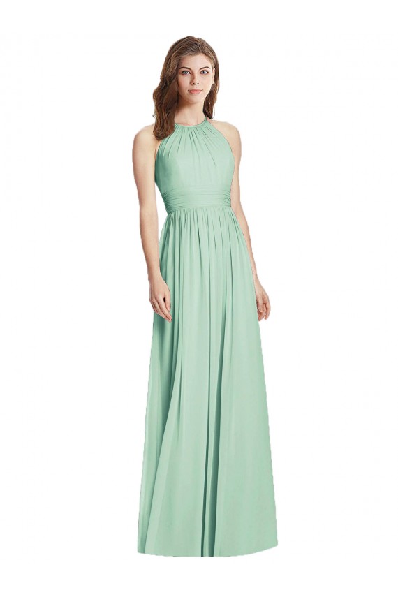 Minzgrün A-Linien Neckholder Chiffon Lange Brautjungfernkleider Online