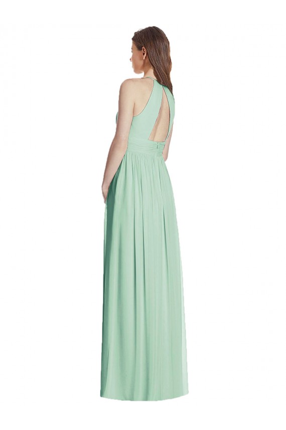 Minzgrün A-Linien Neckholder Chiffon Lange Brautjungfernkleider Online