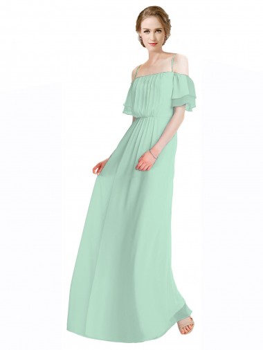 Minzgrün A-Linien Off-Schulter Spaghetti-Träger Chiffon Lange Brautjungfernkleider Online