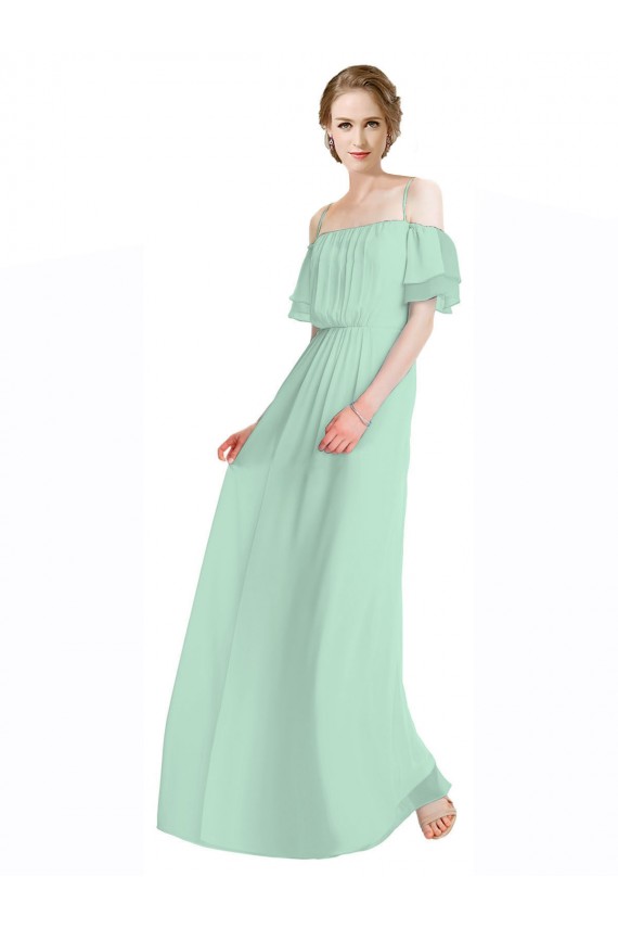 Minzgrün A-Linien Off-Schulter Spaghetti-Träger Chiffon Lange Brautjungfernkleider Online