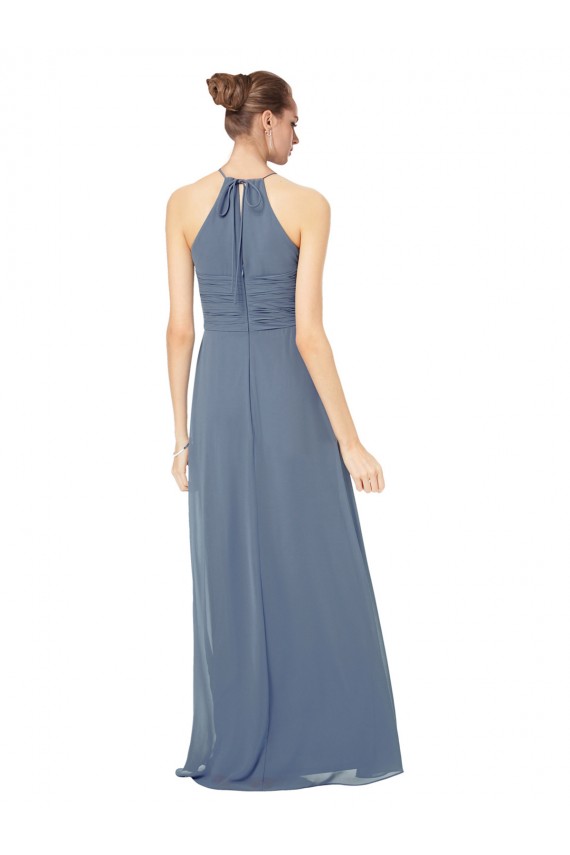 Mitternachtsgrün A-Linien Spaghetti-Träger Neckholder Chiffon Lange Brautjungfernkleider Online