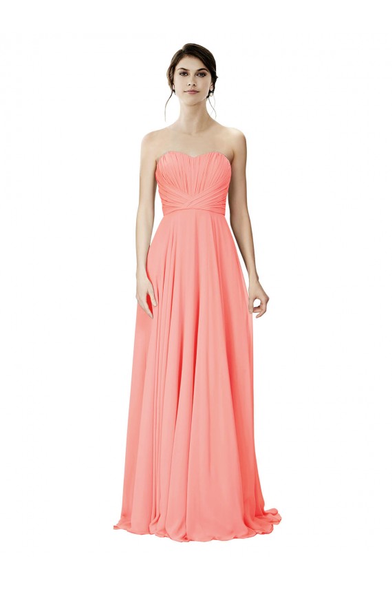 Peach A-Linien Trägerlos Chiffon Lange Brautjungfernkleider Online