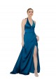 Pfauenblau A-Linien Neckholder Seidiger Satin Lange Formale Brautjungfernkleider / Abendkleider / Abiballkleider Online