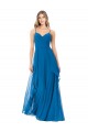 Pfauenblau A-Linien Spaghetti-Träger Chiffon Lange Brautjungfernkleider Online