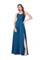 Pfauenblau A-Linien Spaghetti-Träger Haube Ausschnitt Seidiger Satin Lange Formale Brautjungfernkleider / Abendkleider / Abiballkleider Online