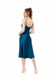 Pfauenblau A-Linien V-Ausschnitt Midi Seidiger Satin Kurze Brautjungfernkleider / Abiballkleider / Cocktailkleider / Heimkehr Kleider Online