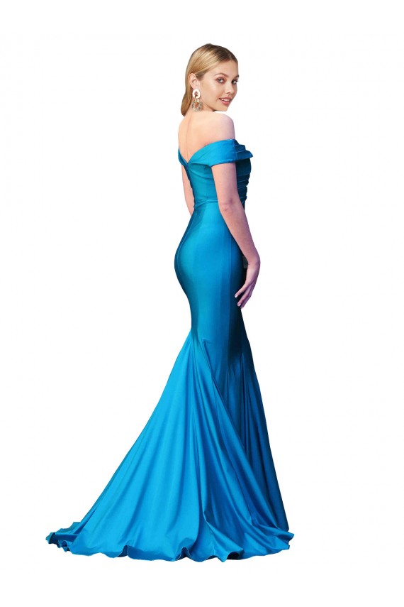 Pfauenblau Meerjungfrau Off-Schulter Satin Lange Formale Brautjungfernkleider / Abendkleider / Abiballkleider Online