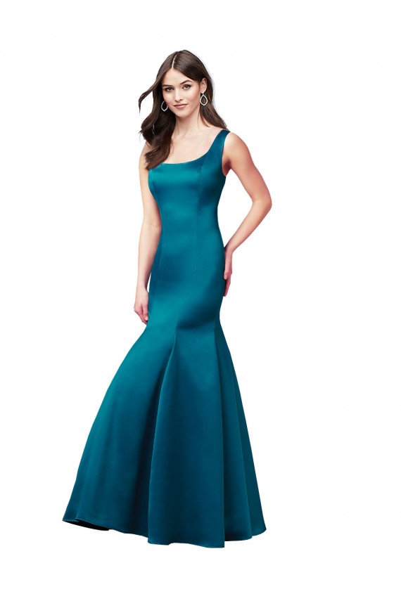 Pfauenblau Meerjungfrau Satin Lange Brautjungfernkleider / Abiballkleider Online
