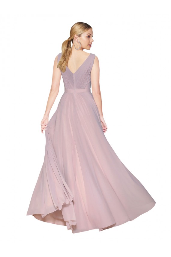 Primel A-Linien V-Ausschnitt Chiffon Lange Formale Brautjungfernkleider / Abendkleider / Abiballkleider Online