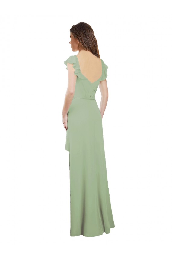 Rauchgrün A-Linien Chiffon Lange Brautjungfernkleider Online