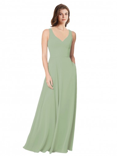Rauchgrün A-Linien Chiffon Lange Brautjungfernkleider Online