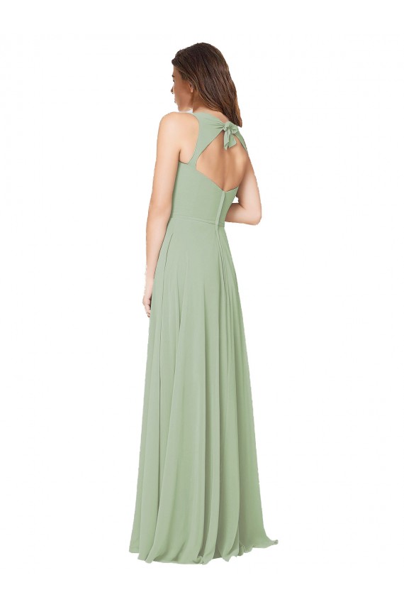 Rauchgrün A-Linien Chiffon Lange Brautjungfernkleider Online
