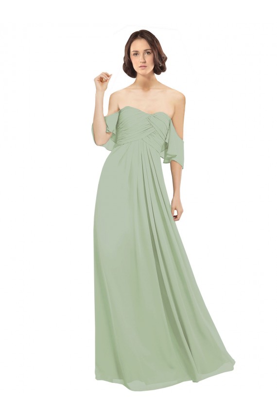 Rauchgrün A-Linien Off-Schulter Chiffon Lange Brautjungfernkleider Online