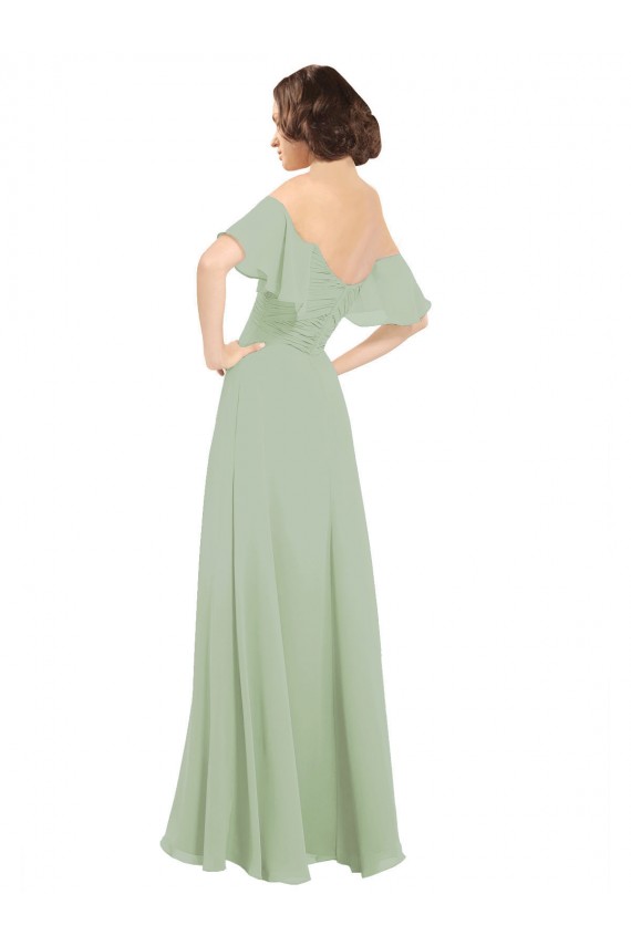 Rauchgrün A-Linien Off-Schulter Chiffon Lange Brautjungfernkleider Online