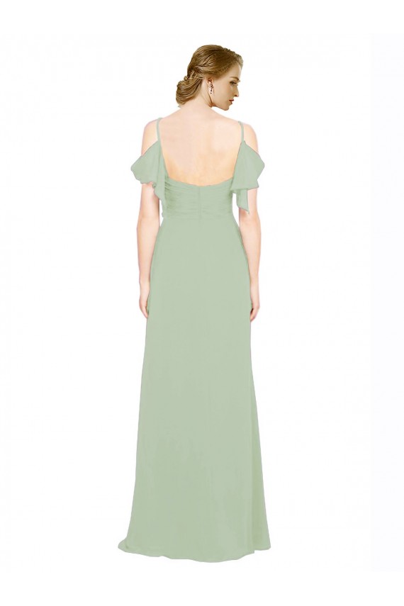 Rauchgrün A-Linien Off-Schulter Spaghetti-Träger Chiffon Lange Brautjungfernkleider Online