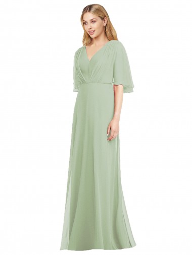 Rauchgrün Trompete V-Ausschnitt Chiffon Lange Brautjungfernkleider Online