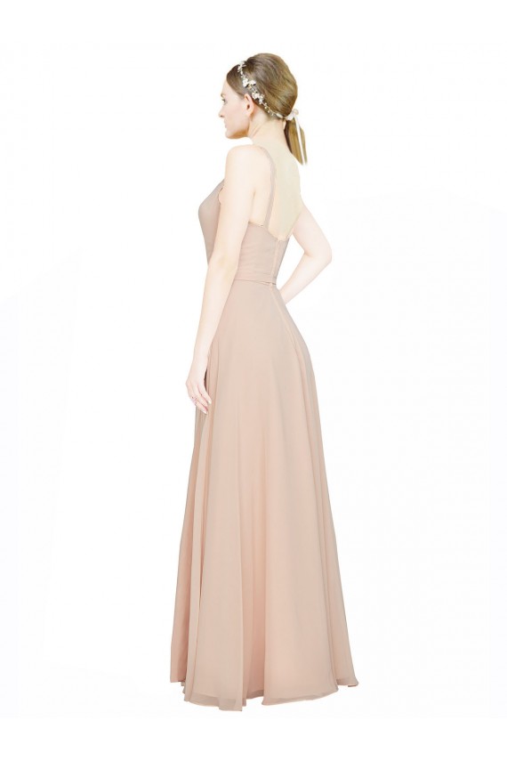 Rosa 114 A-Linien V-Ausschnitt Chiffon Lange Brautjungfernkleider Online