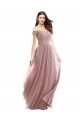 Rosa 147 A-Linien Off-Schulter Chiffon Spitze Lange Brautjungfernkleider Online