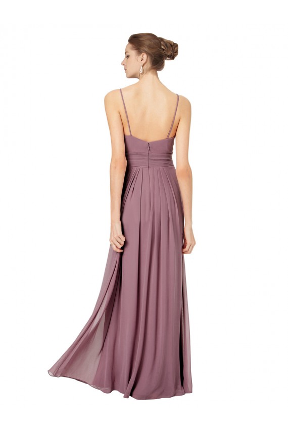 Rosa 147 A-Linien Spaghetti-Träger V-Ausschnitt Chiffon Lange Brautjungfernkleider Online