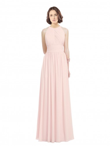Rosa 42 A-Linien Neckholder Chiffon Lange Brautjungfernkleider Online