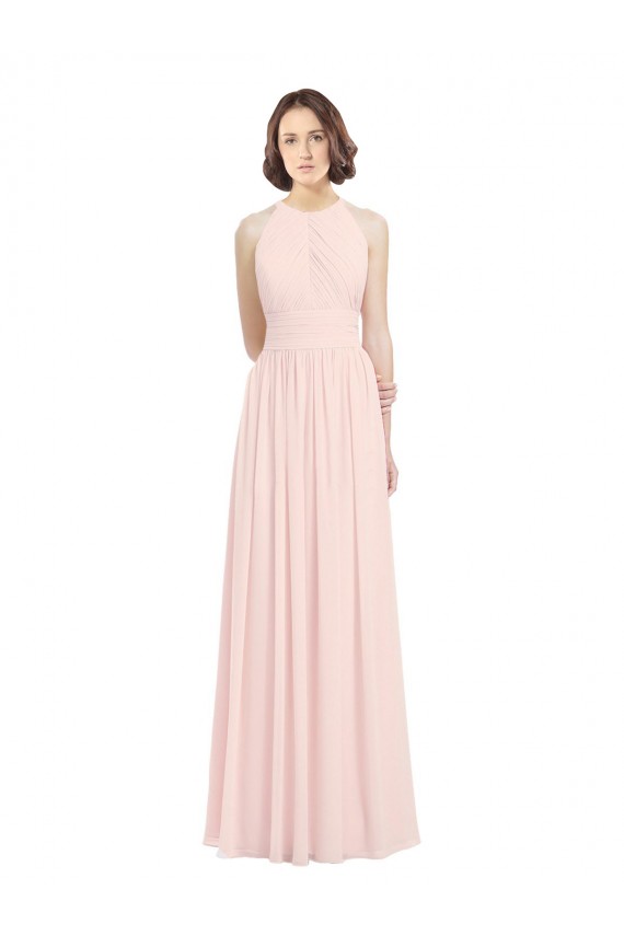 Rosa 42 A-Linien Neckholder Chiffon Lange Brautjungfernkleider Online