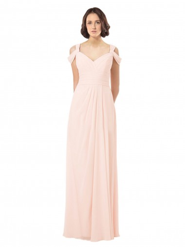 Rosa 42 A-Linien Off-Schulter Chiffon Lange Brautjungfernkleider Online