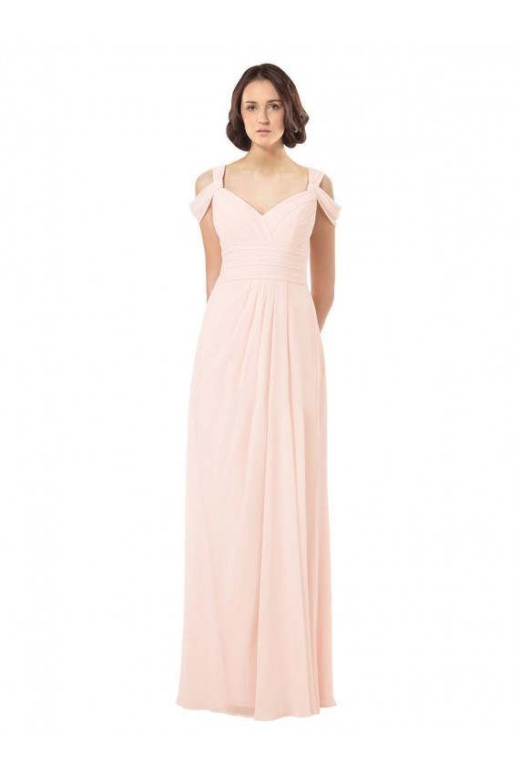 Rosa 42 A-Linien Off-Schulter Chiffon Lange Brautjungfernkleider Online