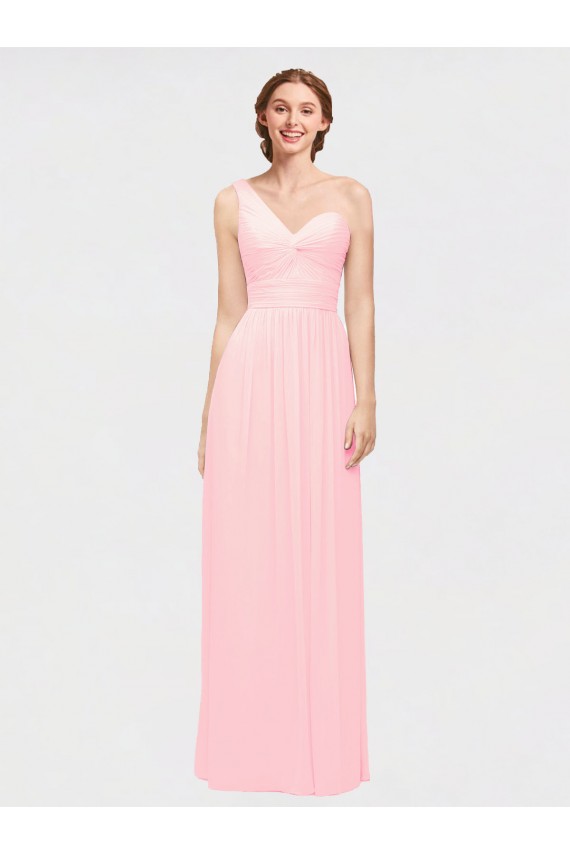 Rosa A-Linien Eine-Schulter Chiffon Lange Brautjungfernkleider Online