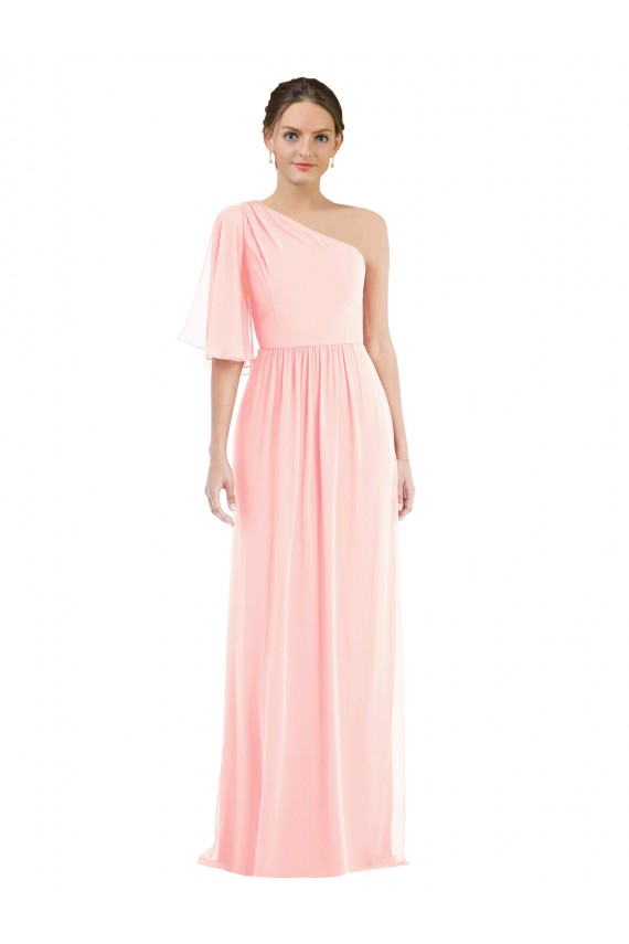 Rosa A-Linien Eine-Schulter Chiffon Lange Brautjungfernkleider Online