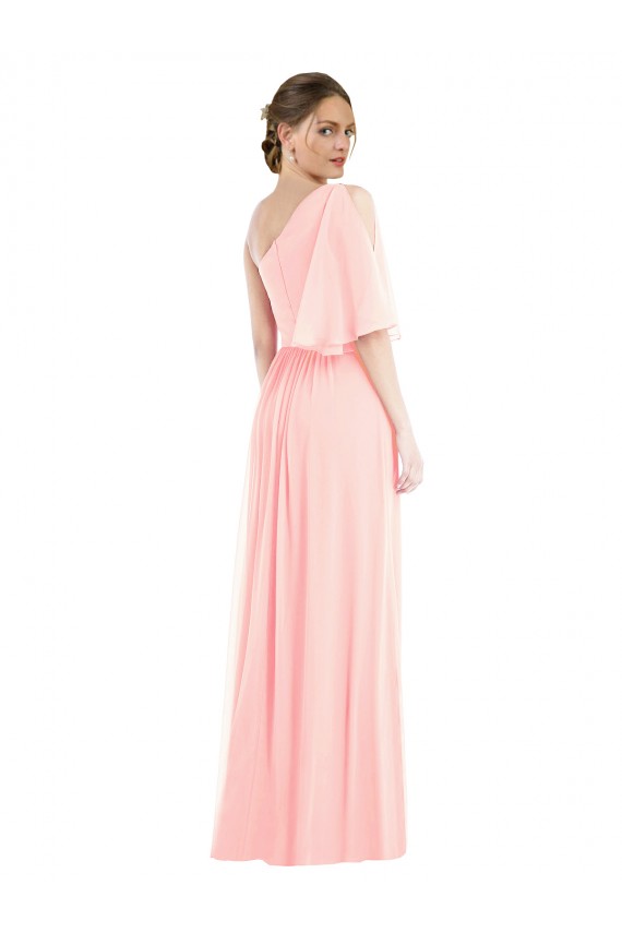 Rosa A-Linien Eine-Schulter Chiffon Lange Brautjungfernkleider Online
